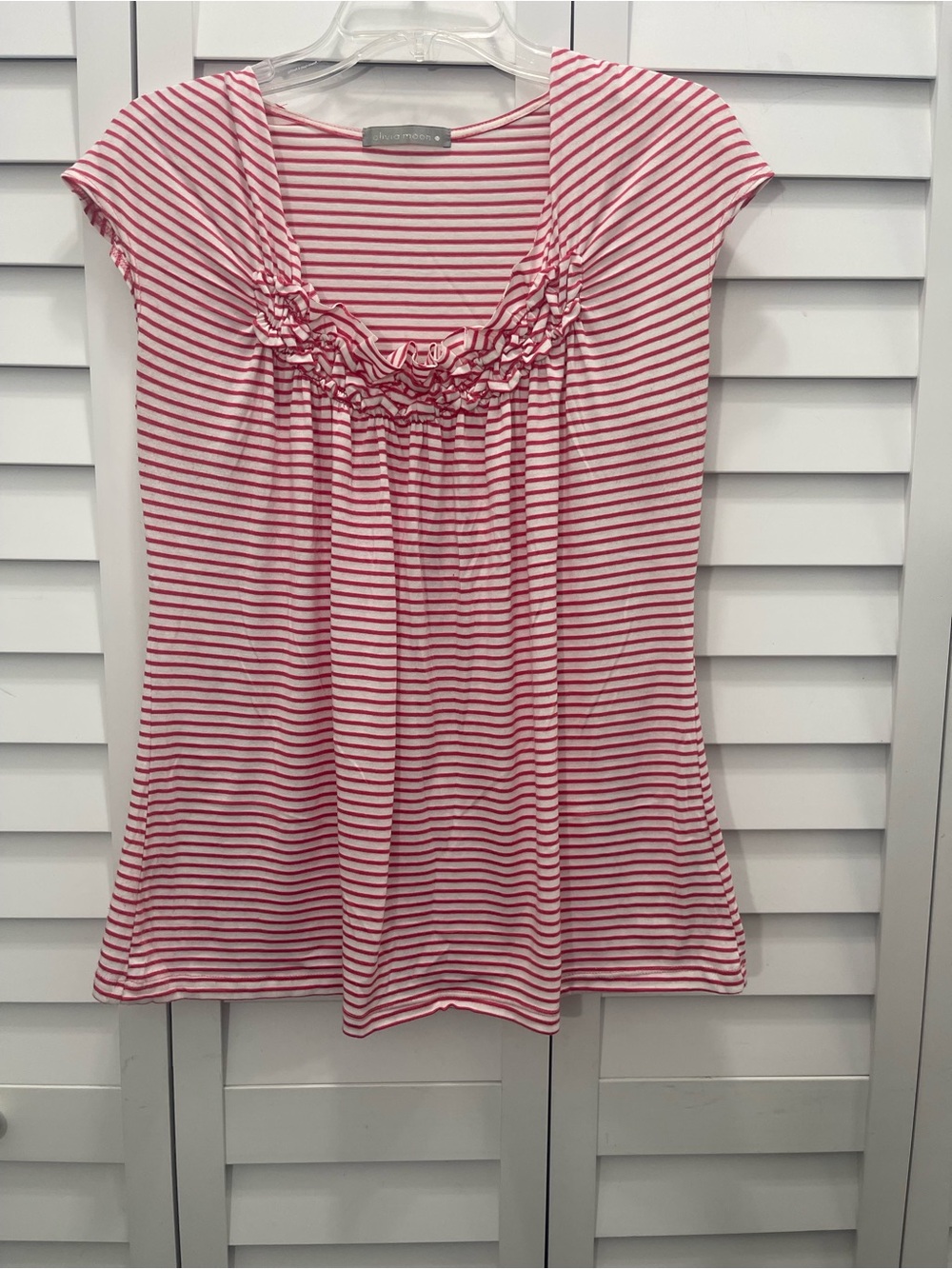 Olivia Moon Women's Pink Stripe Ruffle Scoop Neck Top Size XL